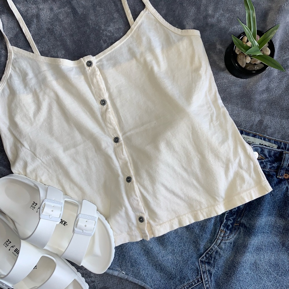 UO Truly Madly Deeply Button-Up Cami Tank Cream M